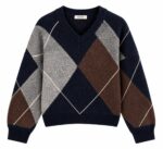 Aphrodite Argyle V-Neck Sweater Navy Brown