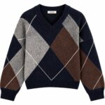 Aphrodite Argyle V-Neck Sweater Navy Brown