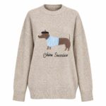 Beige Sweater With Dachshund Dog Print