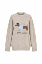 Beige Sweater With Dachshund Dog Print