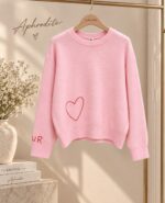 Aphrodite Pink Heart Embroidered Sweater - Image 2