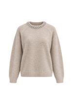 Beige Sweater With Embellished Neckline