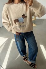 Beige Sweater With Dachshund Dog Print - Image 3