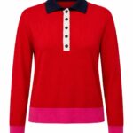 Red Long Sleeve Polo Collar Sweater