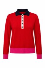 Red Long Sleeve Polo Collar Sweater