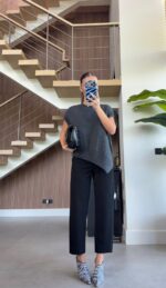 Charcoal Gray Asymmetric Knit Sweater - Image 2
