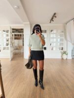 Sage Green Ribbed Short Sleeve Sweater - Image 2