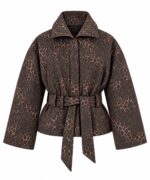 Brown Animal Print Belted Jacket