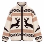 Fleece Zip Jacket With Reindeer Pattern