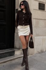 Brown Ribbed Cardigan With Lace Trim - Image 2