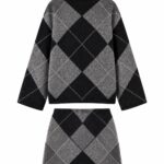 Black Grey Argyle Knit Sweater Skirt Set