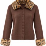 Brown Cardigan With Leopard Faux Fur Trim