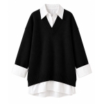Black V-Neck Sweater Layered Shirt