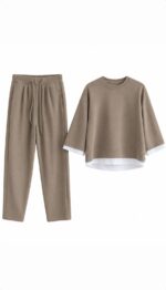 Khaki Two Piece Sweatshirt Jogger Set