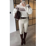 White and Brown Fair Isle Sweater - Image 2