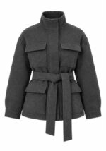 Charcoal Belted Utility Wool Jacket