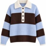 Blue and Brown Striped Polo Sweater