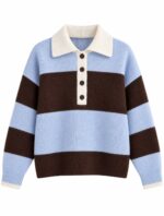 Blue and Brown Striped Polo Sweater