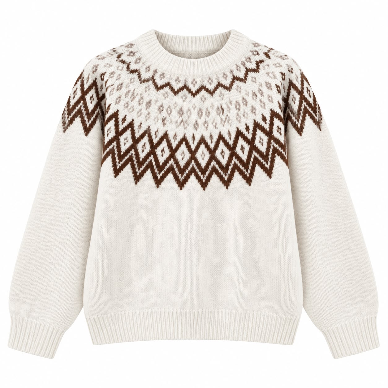 16e634e6-4376-4fab-b6b8-8a84d074998b White and Brown Fair Isle Sweater - Image 1