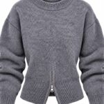 Gray Zip Front Knit Sweater