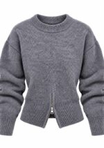 Gray Zip Front Knit Sweater