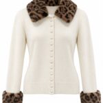 Cream Cardigan With Leopard Faux Fur Collar