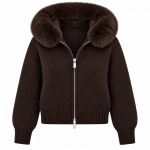 Brown Knit Jacket With Faux Fur Hood