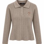 La Pomme Beige Cable Knit Polo Sweater