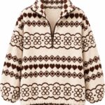 Brown Floral Pattern Sherpa Pullover