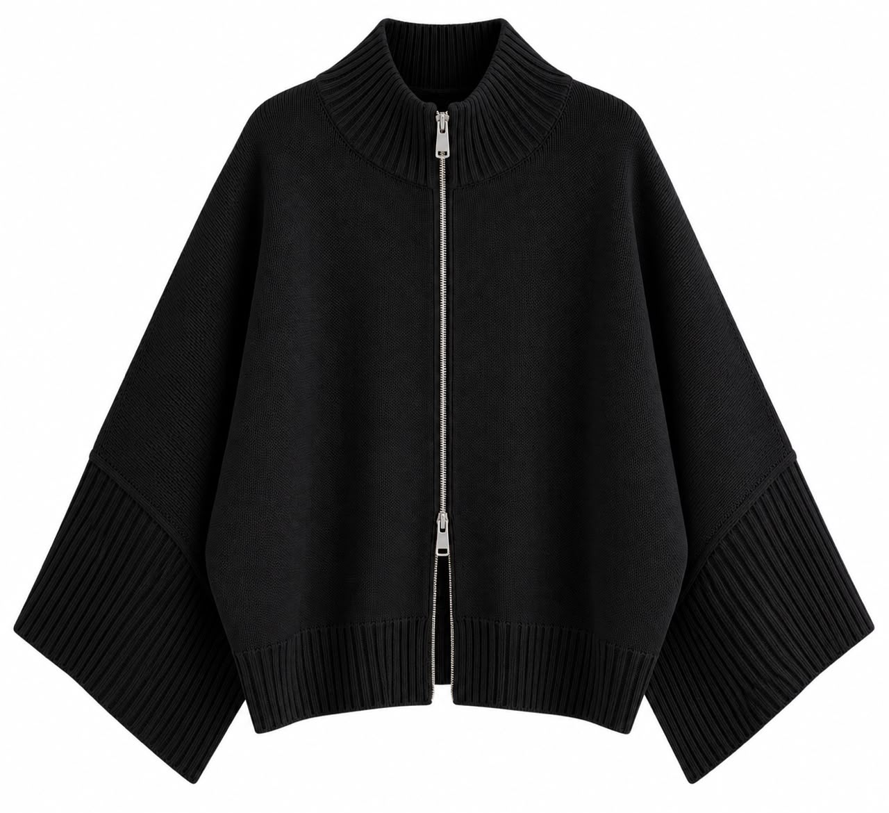 2a2d36f6-7f3f-48ba-9784-875a1e07072f Black Zip Front Knit Cardigan - Image 1