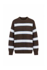 Brown and Blue Striped Crewneck Sweater