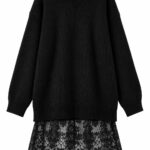 Black Knit Sweater Dress With Lace Hem