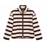 Brown and White Striped Fleece Jacket
