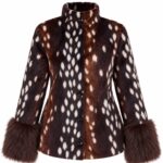 Brown Fawn Print Fur Trimmed Jacket