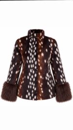 Brown Fawn Print Fur Trimmed Jacket