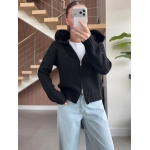 Black Knit Zip Jacket With Faux Fur Hood - Image 3