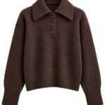 Brown Button Collar Knit Sweater