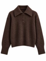 Brown Button Collar Knit Sweater