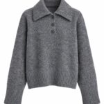 Gray Wool Button Collar Sweater