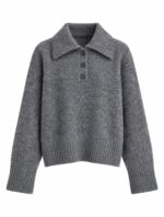 Gray Wool Button Collar Sweater