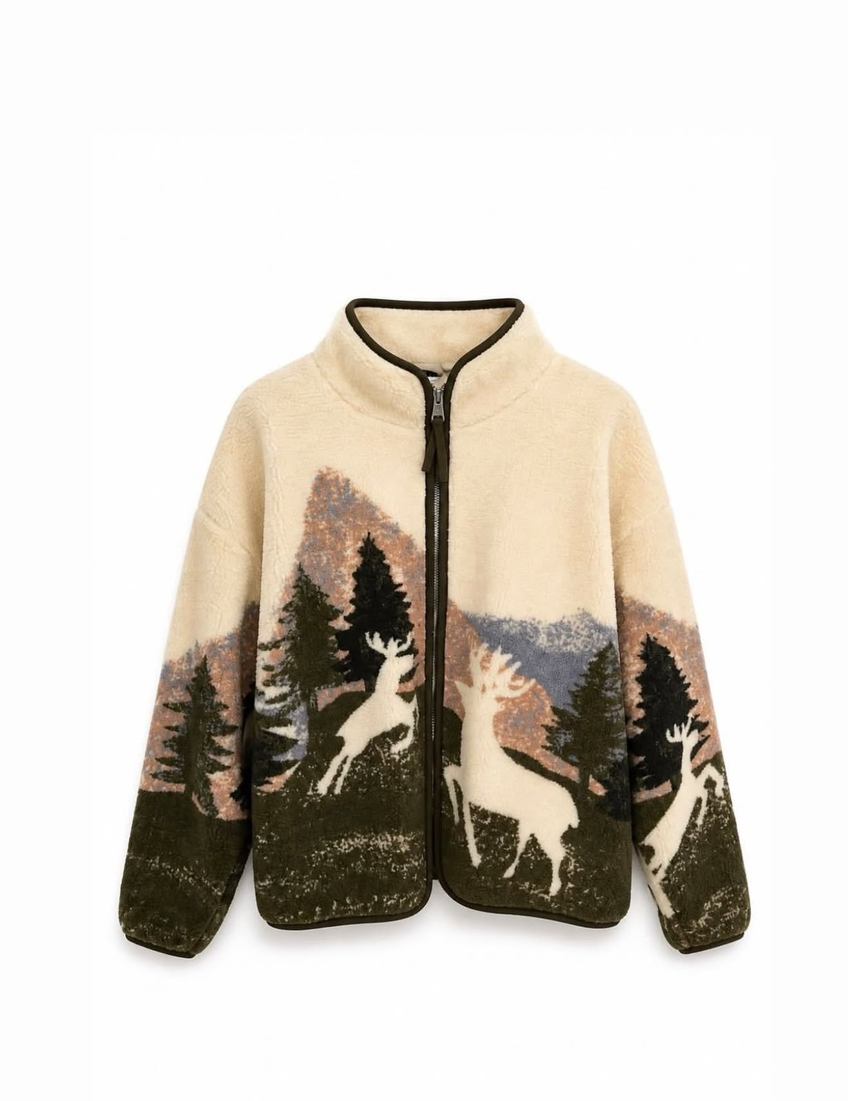4aae52d1-78ae-4ce3-9e95-f0568fa26126 Fleece Jacket With Deer Mountain Print - Image 1
