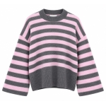 Pink and Gray Striped Sweater