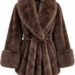 Brown Faux Fur Belted Coat