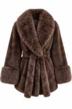 Brown Faux Fur Belted Coat