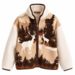 Sherpa Fleece Zip Jacket with Deer Forest Print