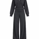 Grey polo sweatshirt and wide leg pants