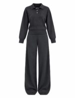 Grey polo sweatshirt and wide leg pants