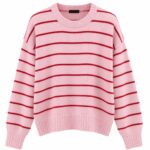 Pink and Red Striped Crewneck Sweater
