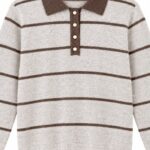 Gray and Brown Striped Knit Polo Sweater