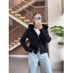 Black Knit Zip Jacket With Faux Fur Hood - Image 2